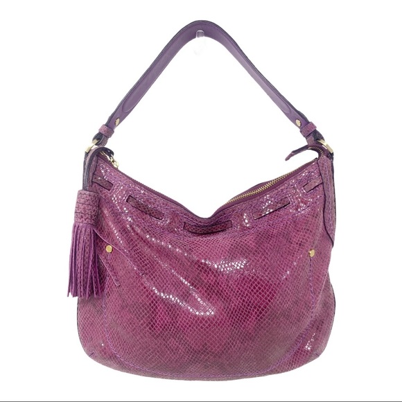 Cole Haan Handbags - Cole Haan Pink snake embossed patent leather hobo